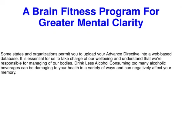 A Brain Fitness Program For Greater Mental Clarity