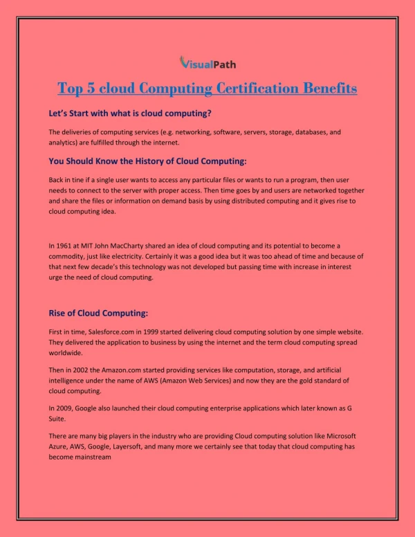 Top 5 cloud Computing Certification Benefits