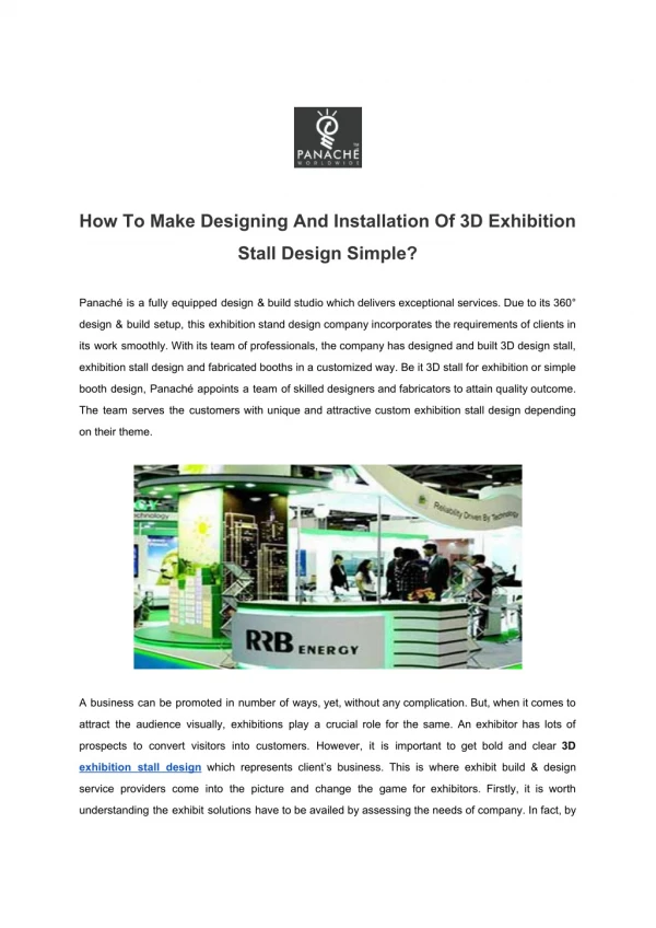 How To Make Designing And Installation Of 3D Exhibition Stall Design Simple?