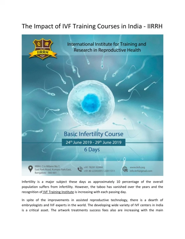 the impact of ivf training courses in india iirrh