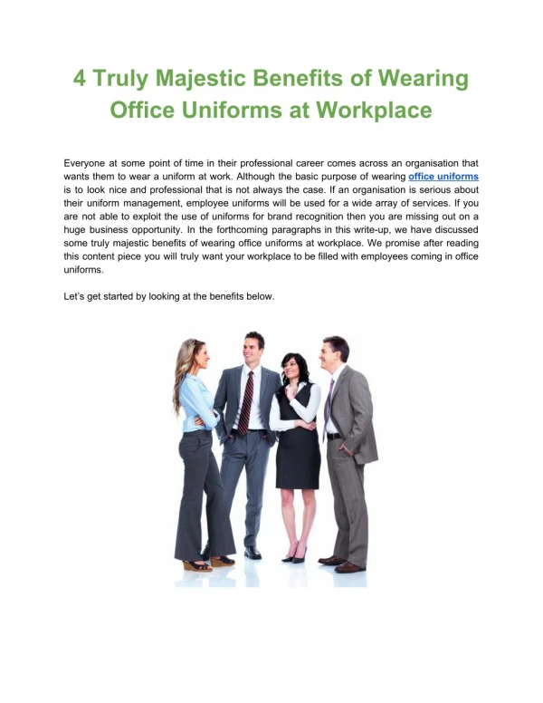 4 Truly Majestic Benefits of Wearing Office Uniforms at Workplace