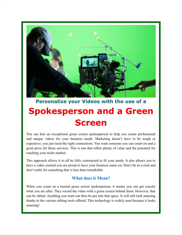Personalize your Videos with the use of a Spokesperson and a Green Screen