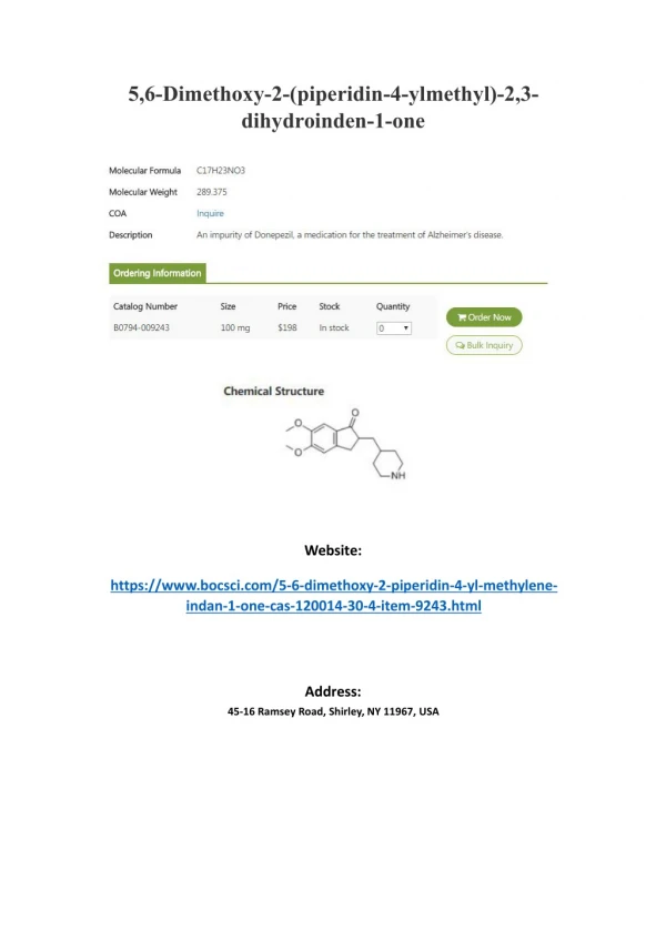 5,6-Dimethoxy-2-(piperidin-4-ylmethyl)-2,3-dihydroinden-1-one