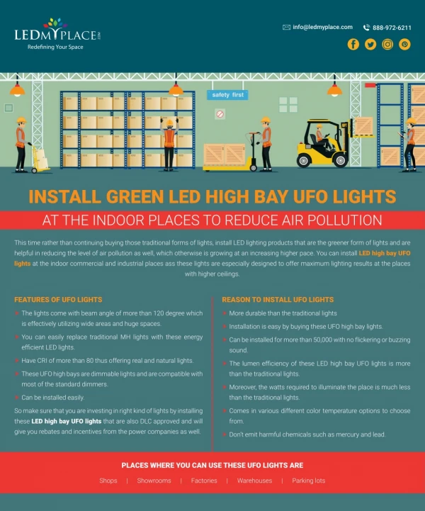 Install Green LED High Bay UFO Lights at the Indoor Places to Reduce Air Pollution