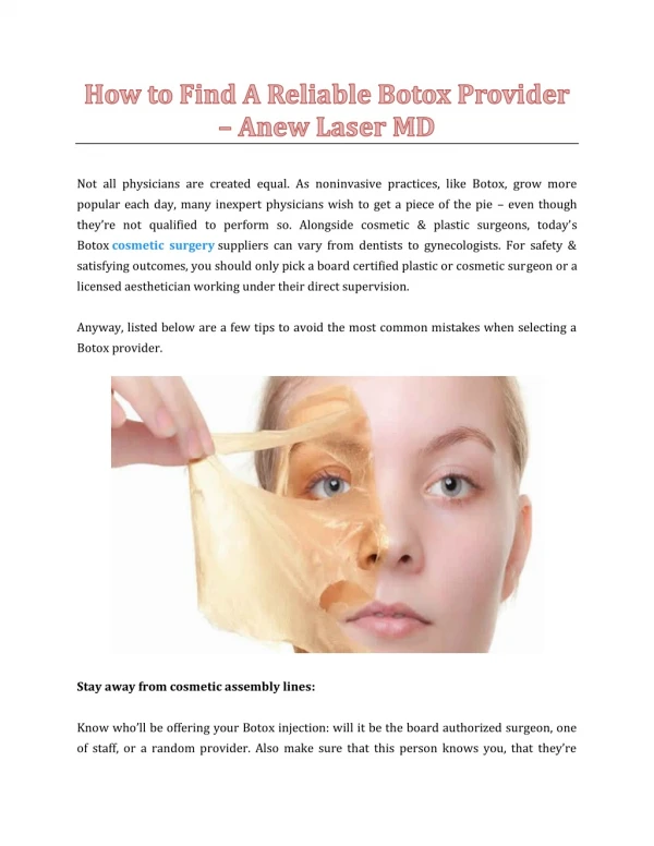 How to Find A Reliable Botox Provider - Anew Laser MD