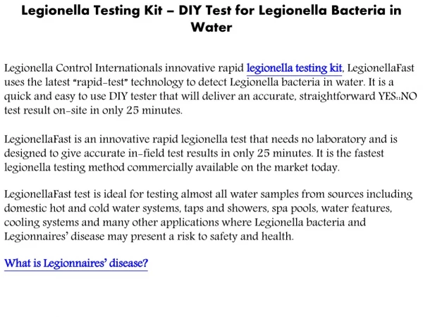 Legionella Testing Kit - DIY Test for Legionella | Legionella Control