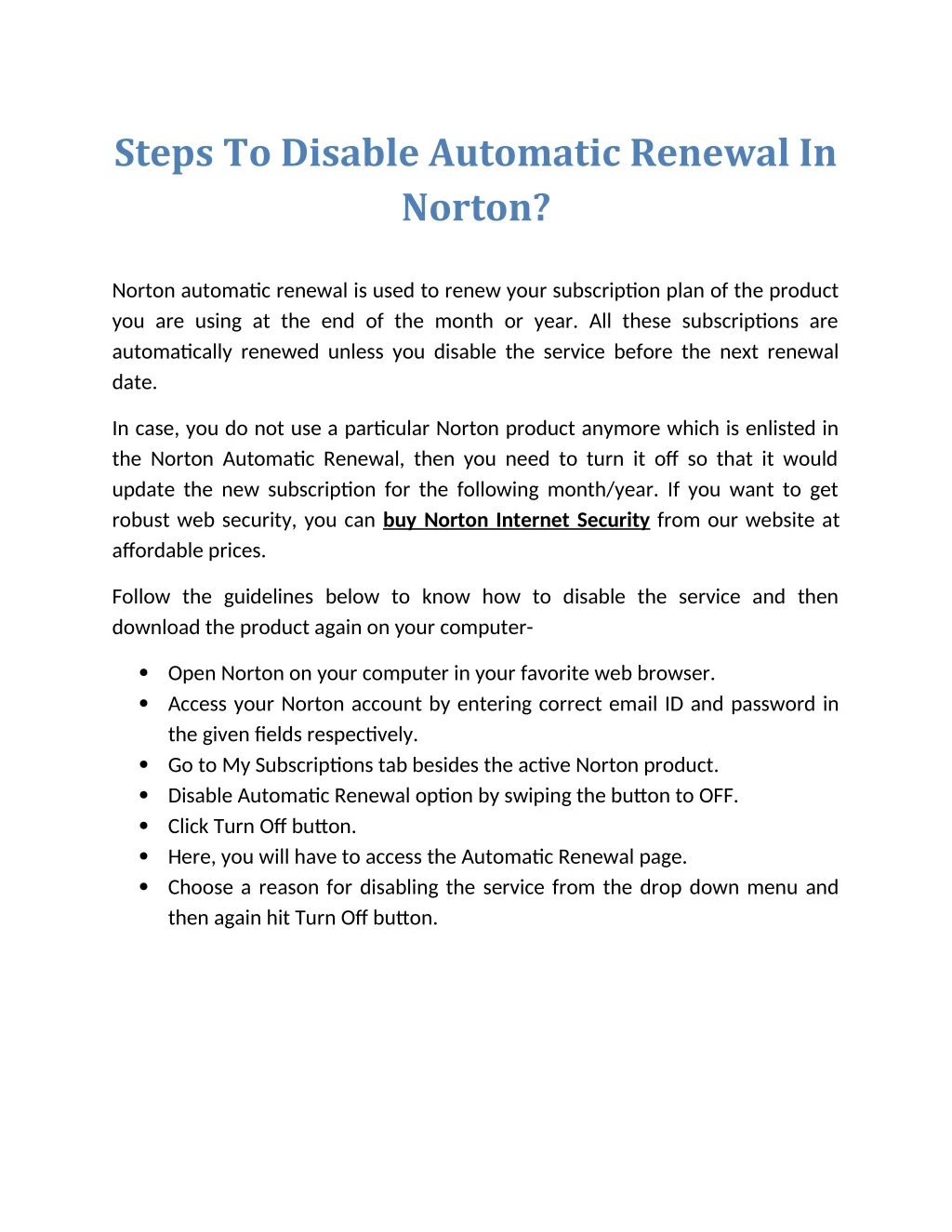 steps to disable automatic renewal in norton