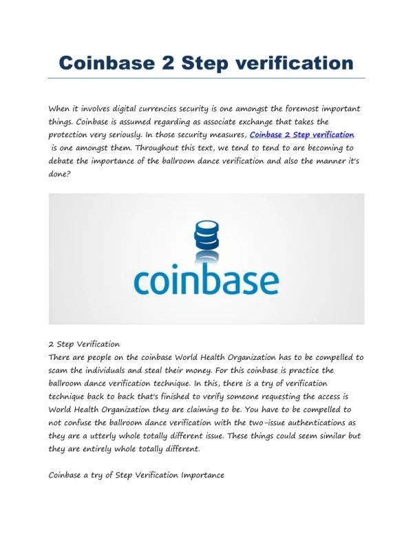 Coinbase 2 Step verification