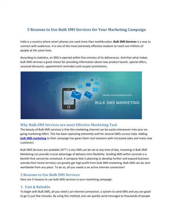 5 reasons to use bulk sms services for your marketing campaign