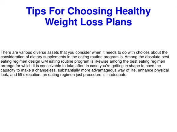 Tips For Choosing Healthy Weight Loss Plans