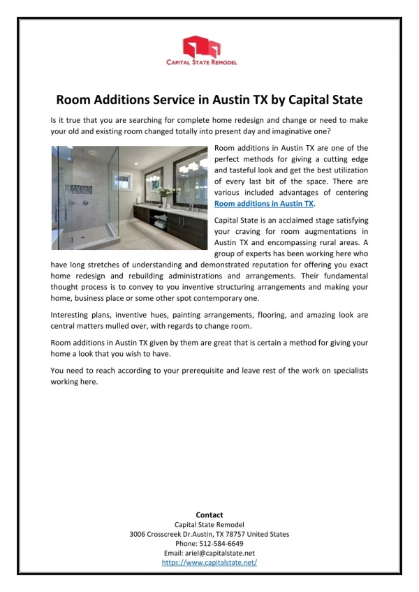 Room Additions Service in Austin TX by Capital State