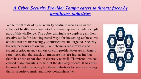 A Cyber Security Provider Tampa caters to threats faces by healthcare industries