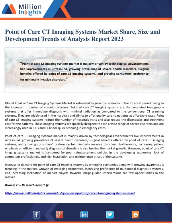 Point of Care CT Imaging Systems Market Share, Size and Development Trends of Analysis Report 2023