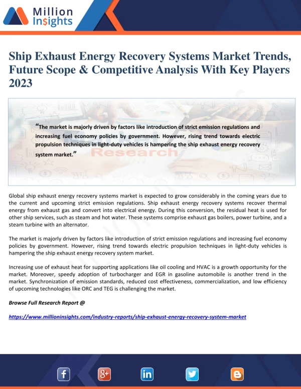 Ship Exhaust Energy Recovery Systems Market Trends, Future Scope & Competitive Analysis With Key Players 2023