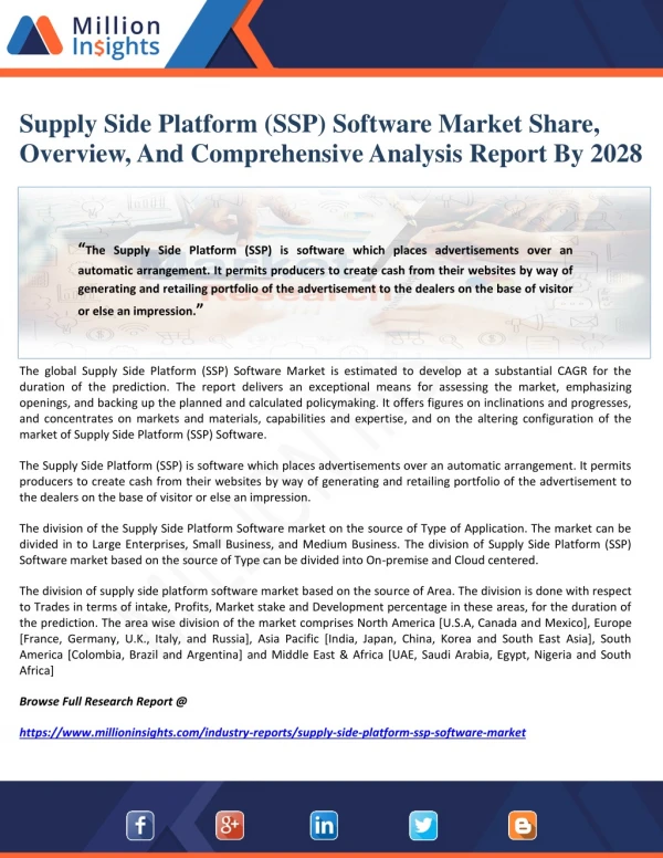 Supply Side Platform (SSP) Software Market Share, Overview, And Comprehensive Analysis Report By 2028