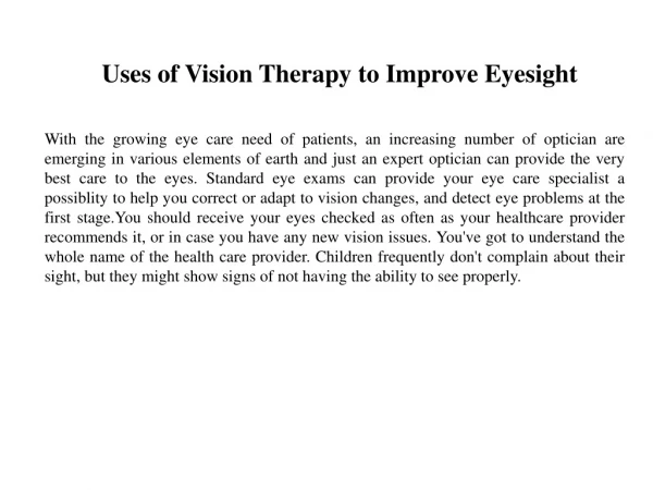 uses of vision therapy to improve eyesight