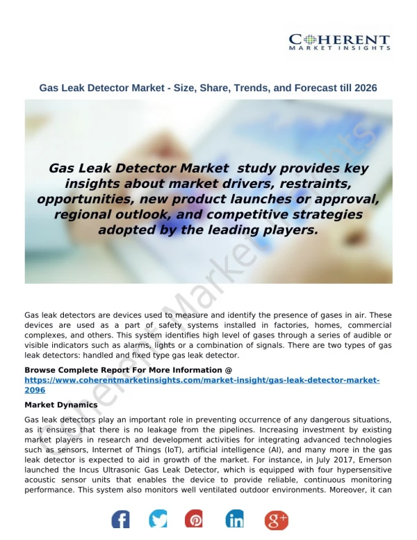 Gas Leak Detector Market - Size, Share, Trends, and Forecast till 2026