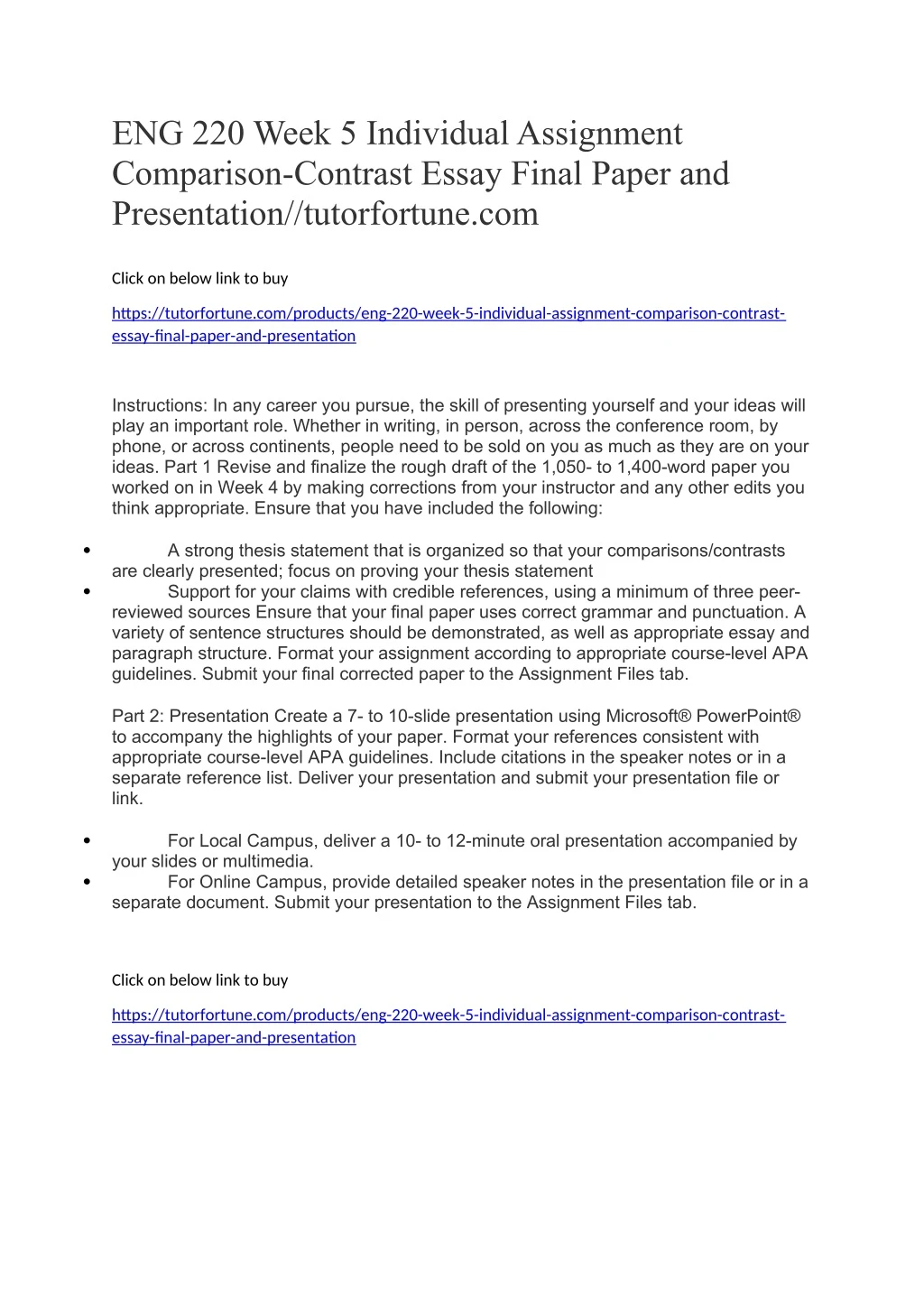 eng 220 week 5 individual assignment comparison