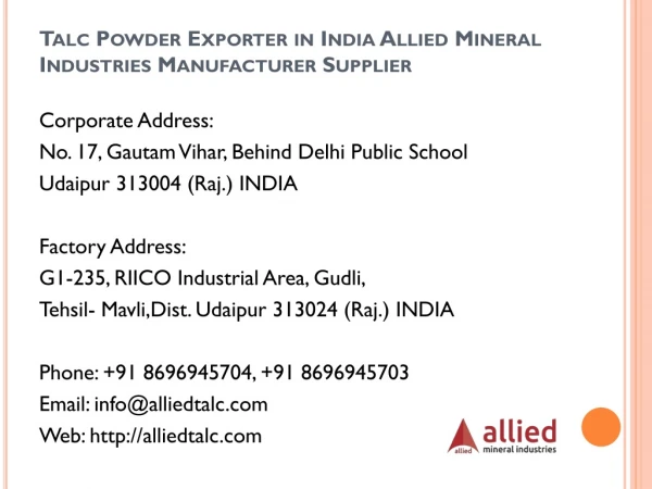 Talc Powder Exporter in India Allied Mineral Industries Manufacturer Supplier