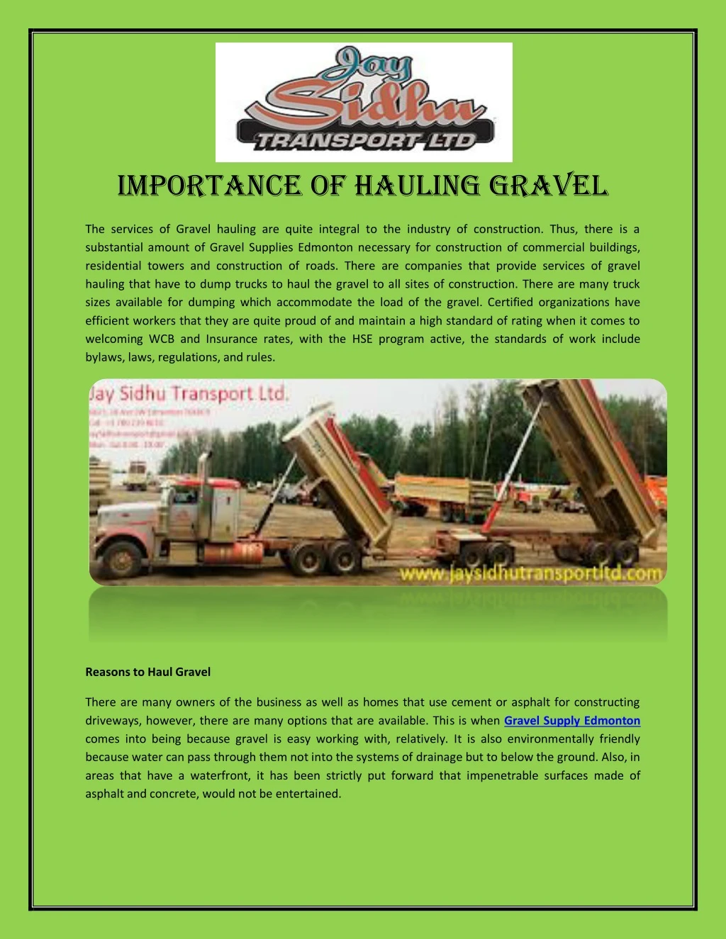 importance of hauling gravel