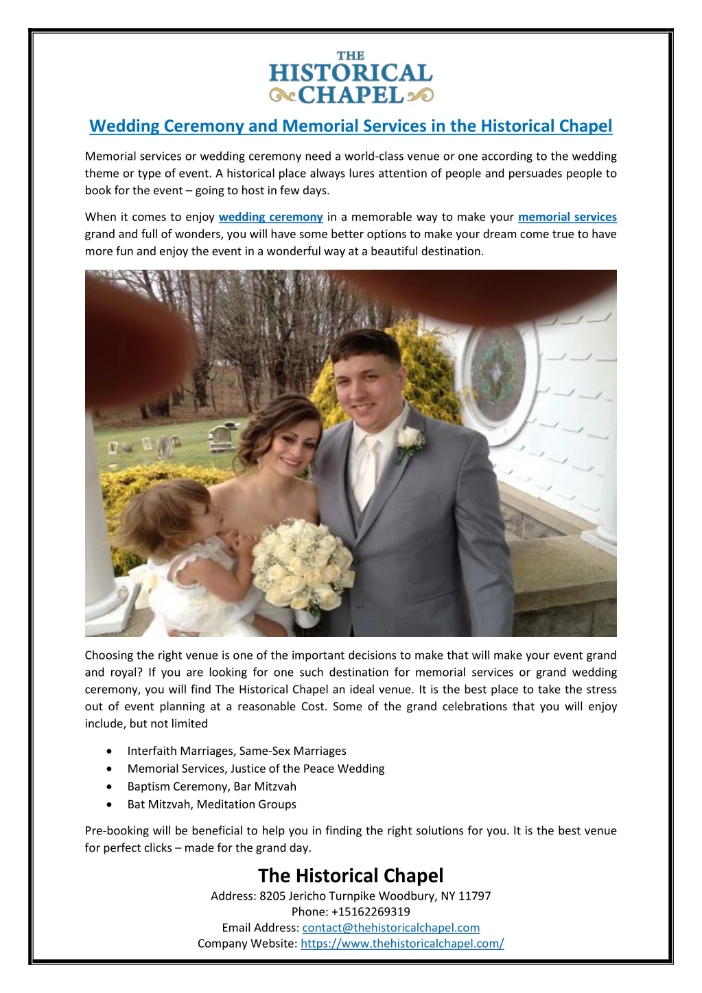 wedding ceremony and memorial services