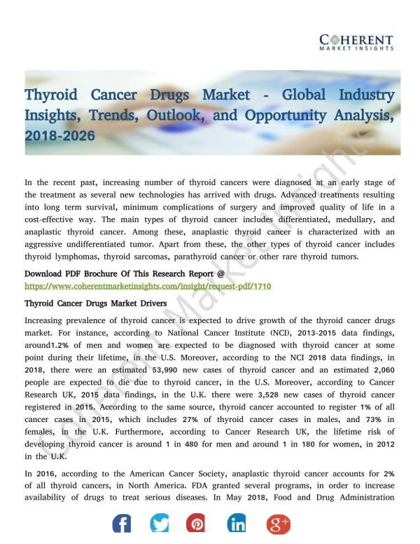 Thyroid Cancer Drugs Market - Global Industry Insights, Trends, Outlook, and Opportunity Analysis, 2018-2026