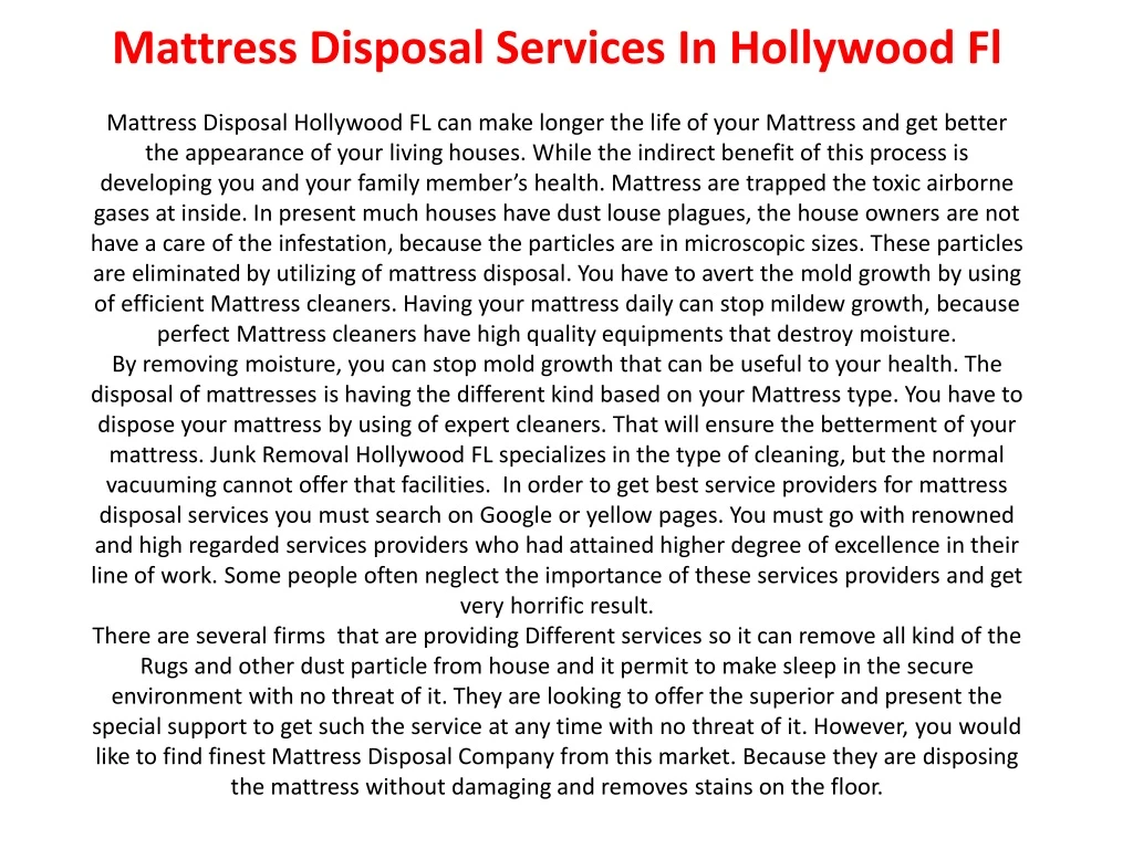 mattress disposal services in hollywood