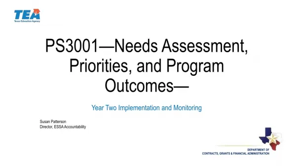 PS3001—Needs Assessment, Priorities, and Program Outcomes— Year Two Implementation and Monitoring