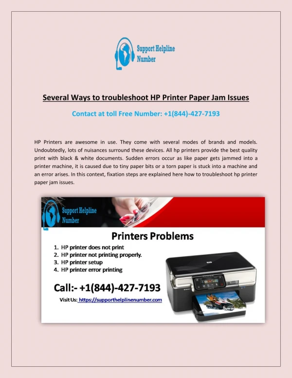 HP Printer Paper Jam- Helpline Number 1(844)-427-7193