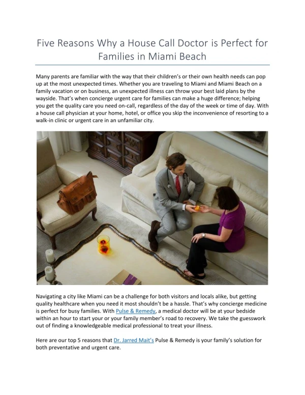 Five Reasons Why a House Call Doctor is Perfect for Families in Miami Beach