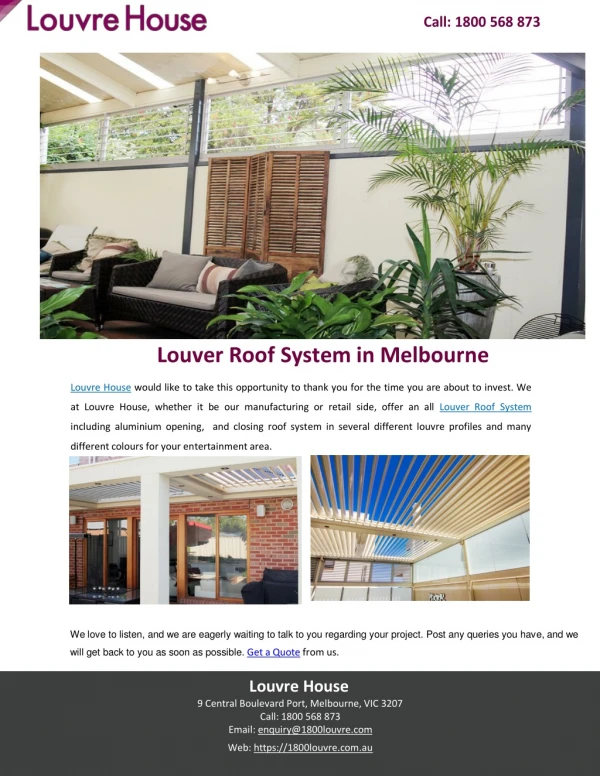 Louver Roof System in Melbourne