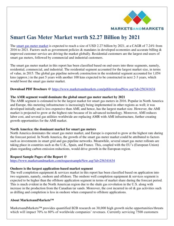 Smart Gas Meter Market worth $2.27 Billion by 2021