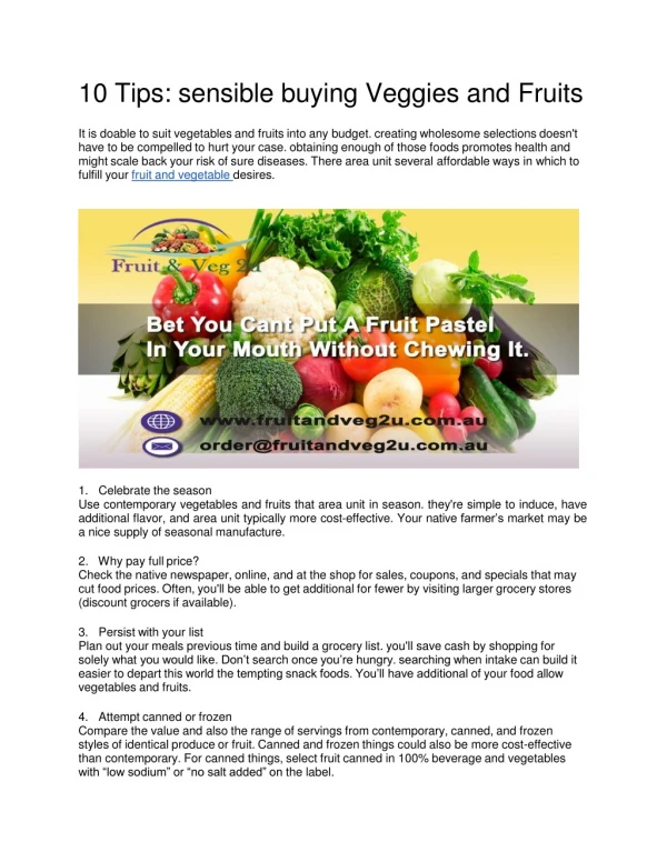 10 Tips: sensible buying Veggies and Fruits