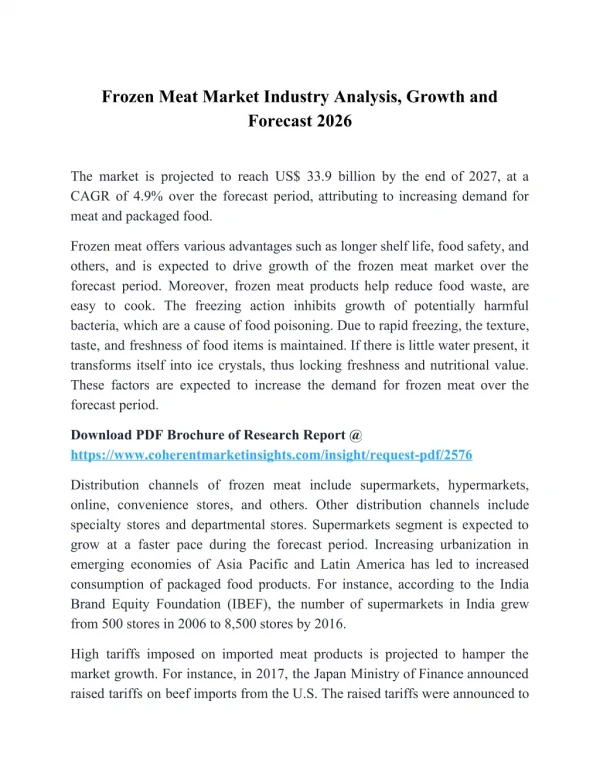 Frozen Meat Market Industry Analysis, Growth and Forecast 2026