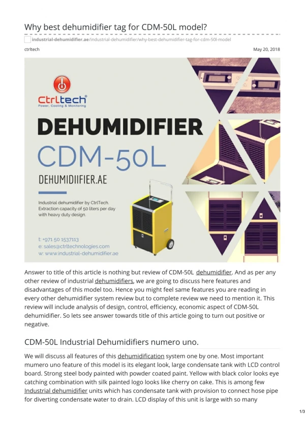WHY BEST DEHUMIDIFIER TAG FOR CDM-50L MODEL? #dehumidifier #industrialdehumidifier #uae