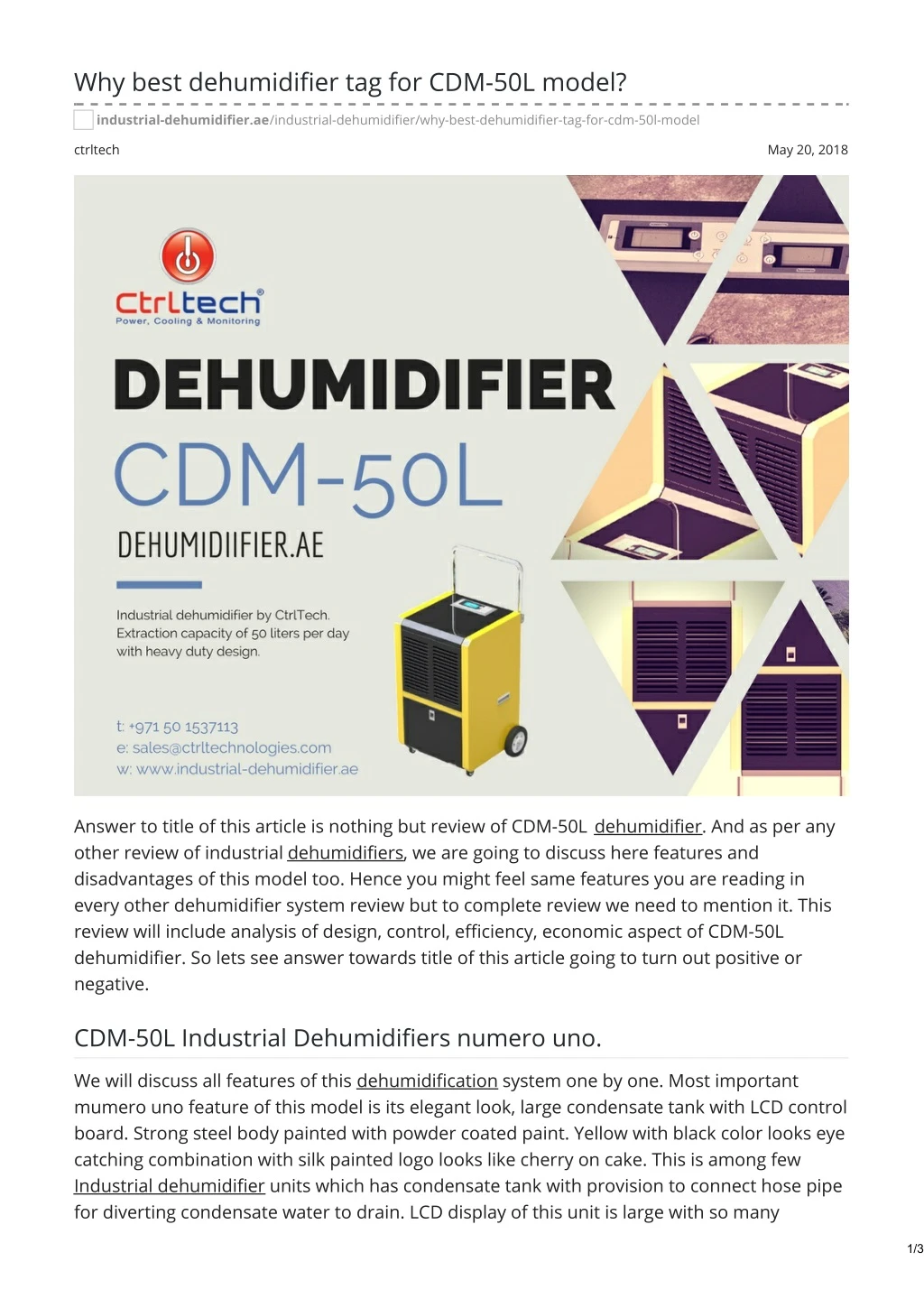 why best dehumidifier tag for cdm 50l model