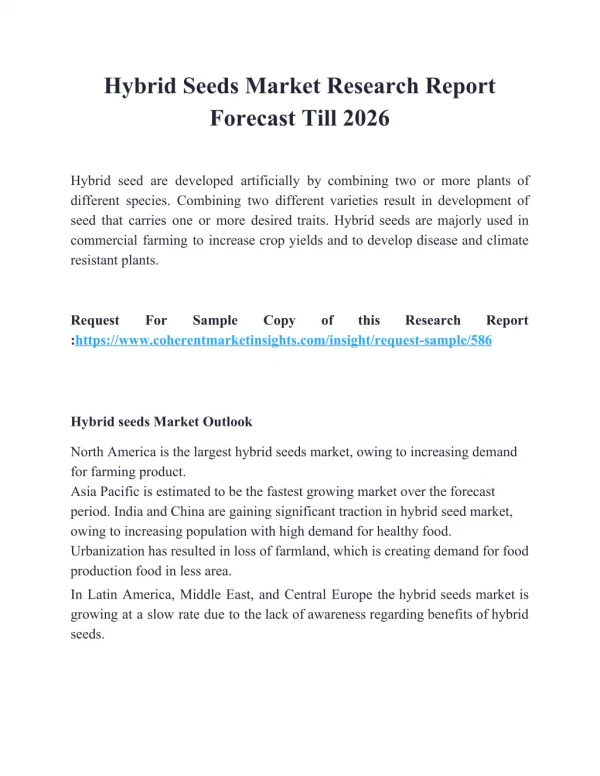 Hybrid Seeds Market Research Report Forecast Till 2026