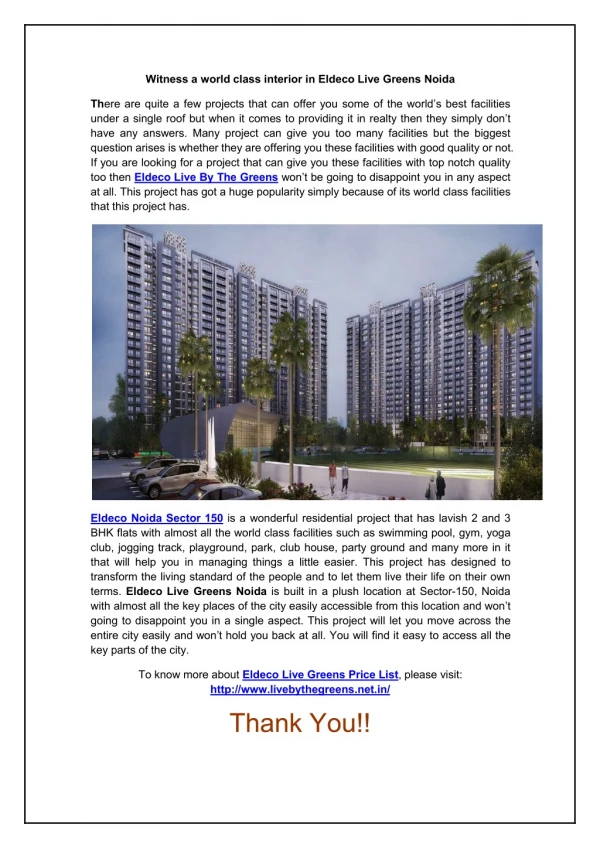 Get a Lavish Home in Eldeco Live By The Greens Noida