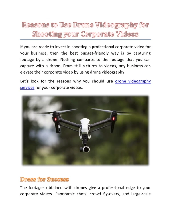Reasons to Use Drone Videography for Shooting your Corporate Videos