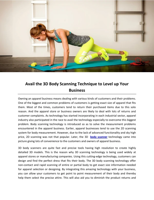 Avail the 3D Body Scanning Technique to Level up Your Business