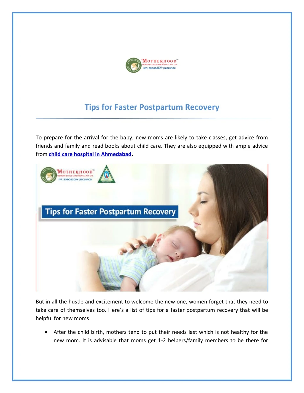 tips for faster postpartum recovery