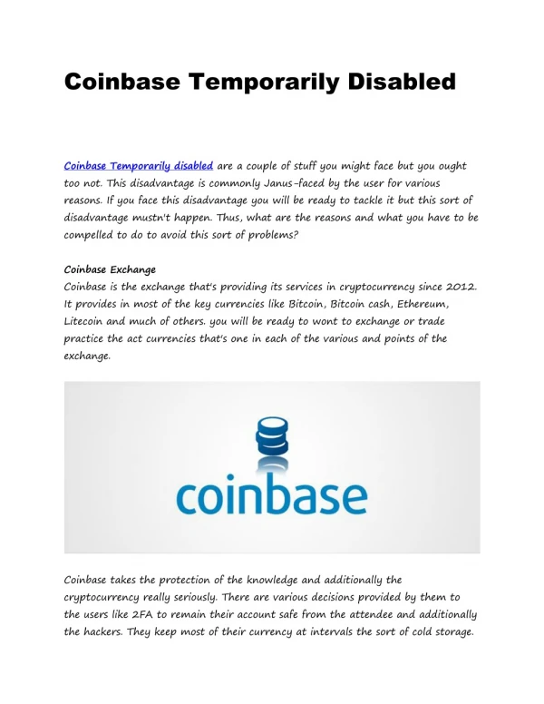 Coinbase Temporarily disabled