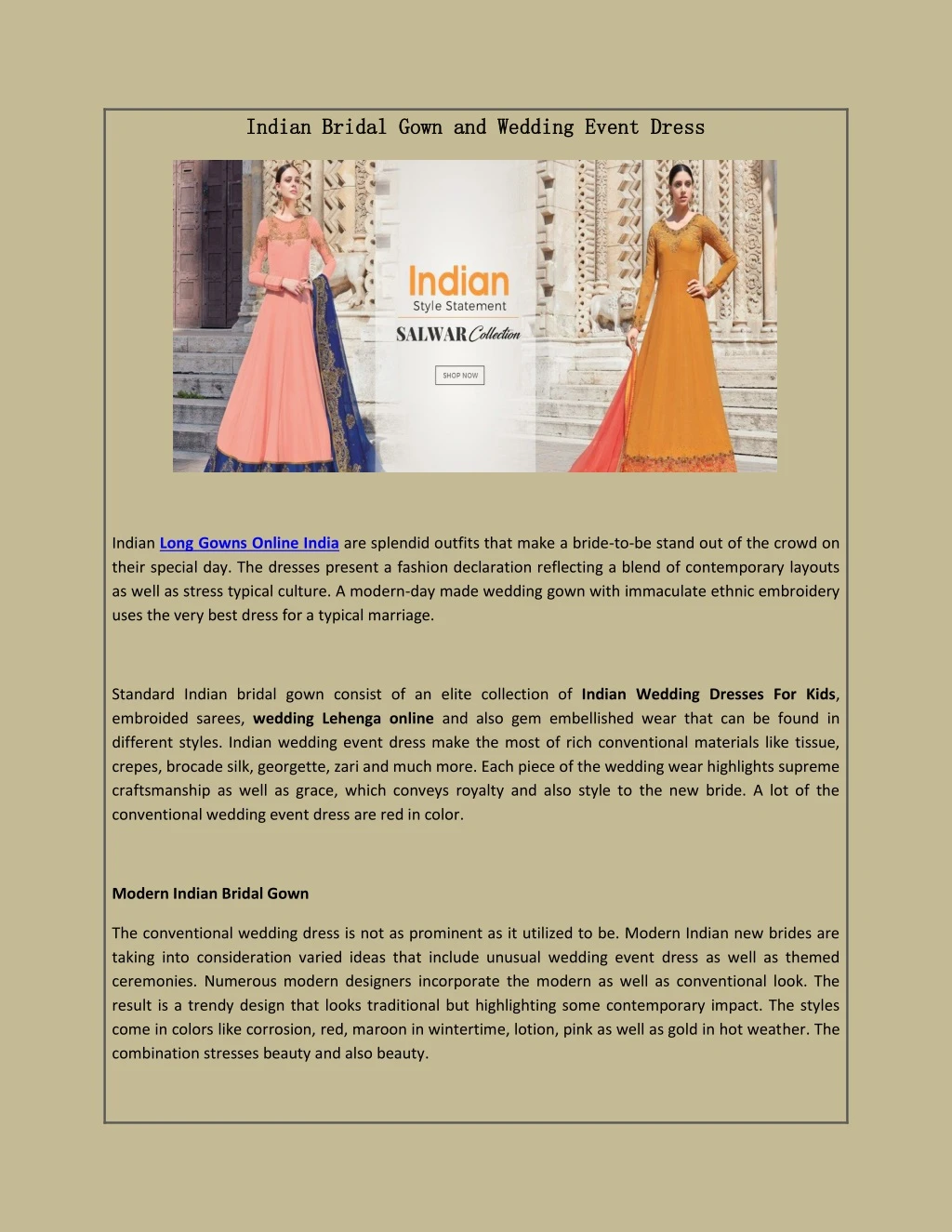 indian bridal gown and wedding event dress indian