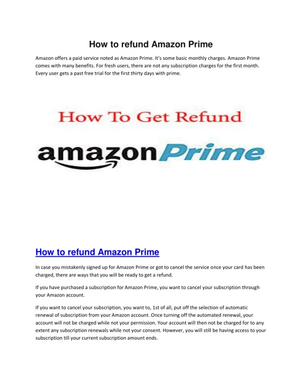 How to refund Amazon Prime