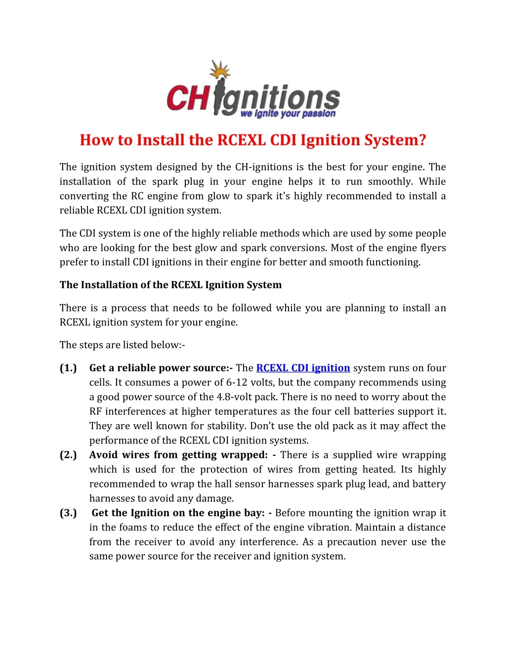 how to install the rcexl cdi ignition system