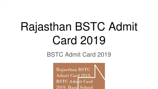 Rajasthan BSTC Admit Card 2019