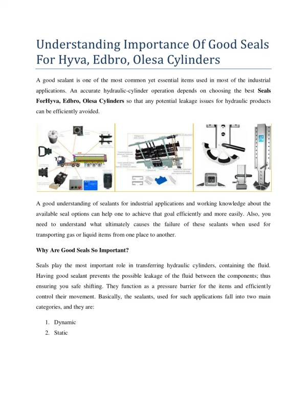Understanding Importance Of Good Seals For Hyva, Edbro, Olesa Cylinders