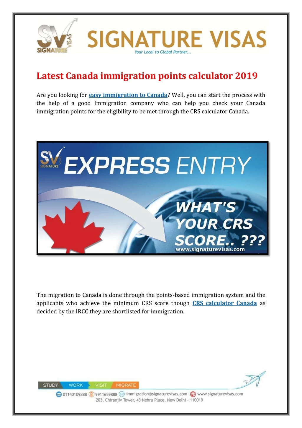 latest canada immigration points calculator 2019