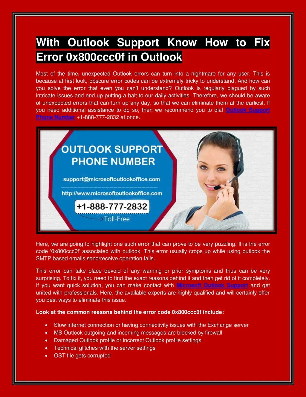 with outlook support know how to fix error