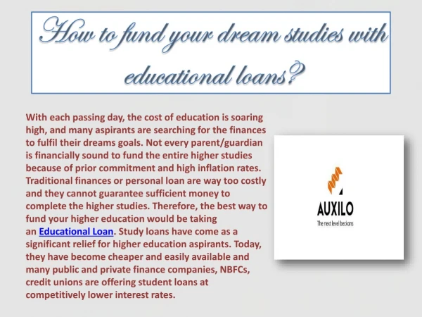 How to fund your dream studies with educational loans?